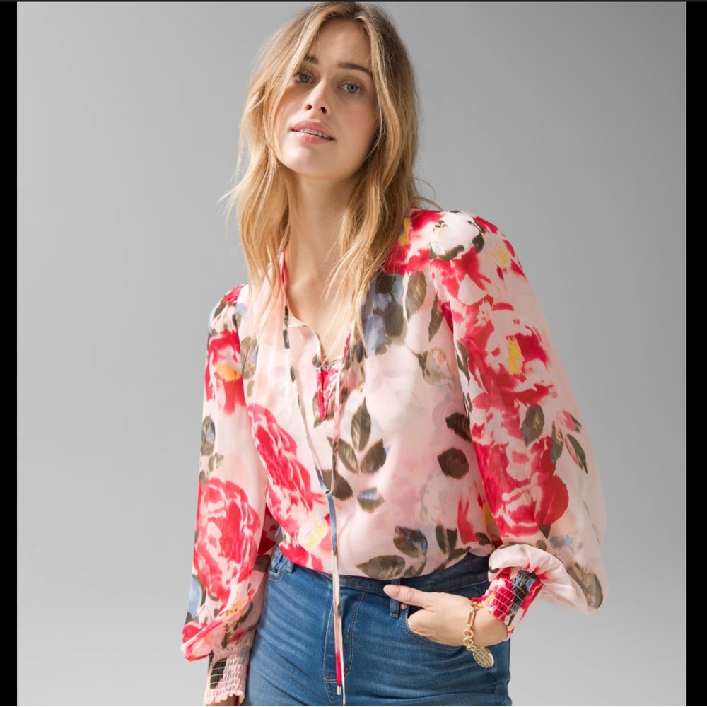 Floral tie neck blouse